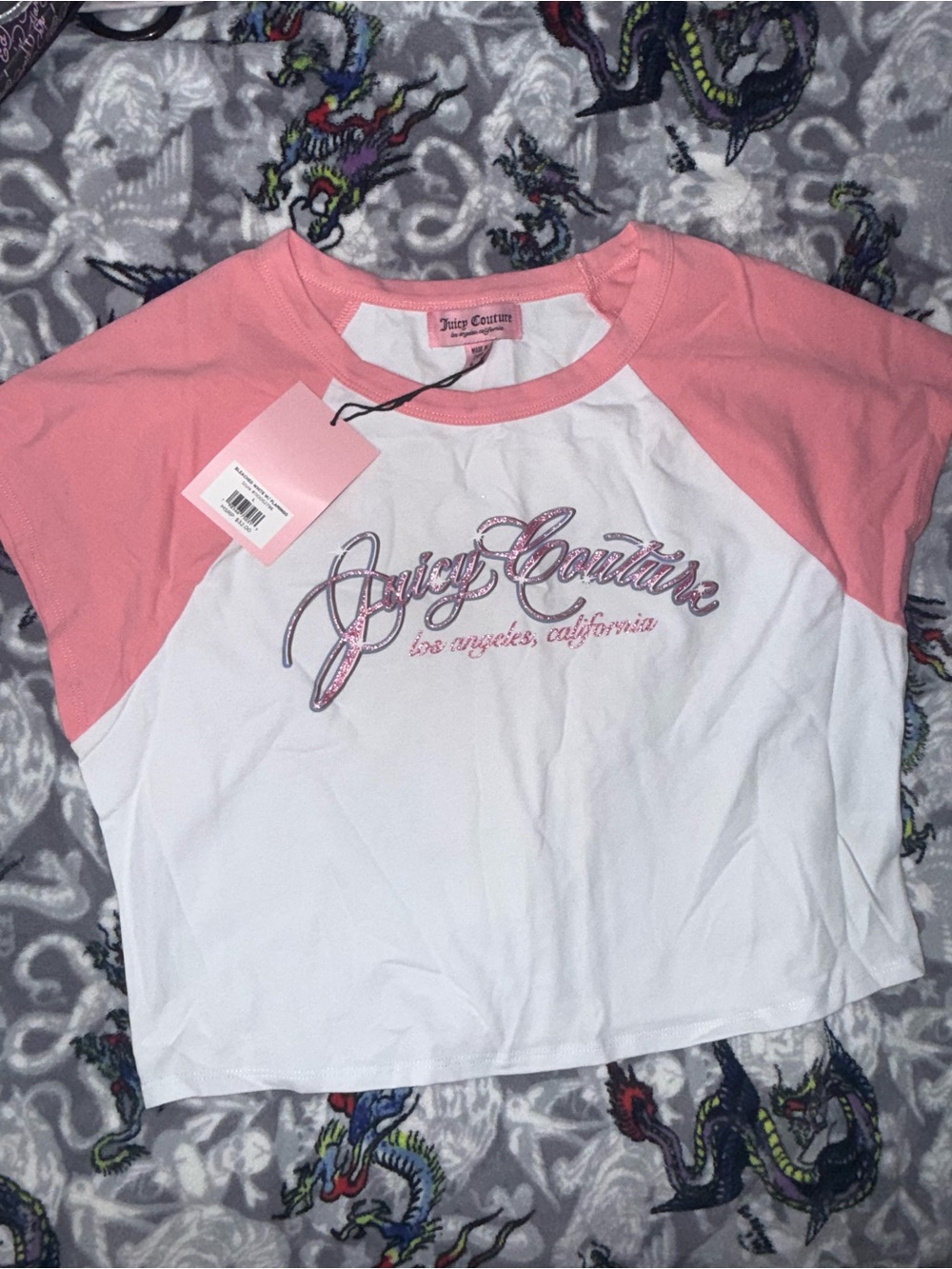 Juicy Couture Pink & White Raglan Logo Tee